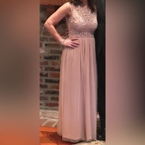 Adrianna Papell Pinkish Lace Beaded Maxi Dress
